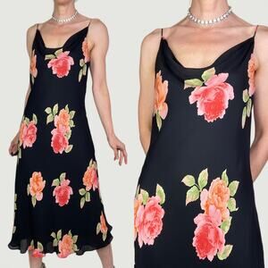 Spenser Jeremy silk rose floral slip dress cowl neck slipdress vintage Y2K M